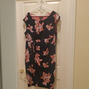 Connected Apparel Blue and Pink Sheath Dress Cap Sleeve Crew Neck Midi